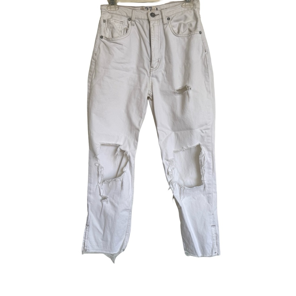 Free People We The Free White Distressed Cropped Ankle Jeans Straight Leg 27
